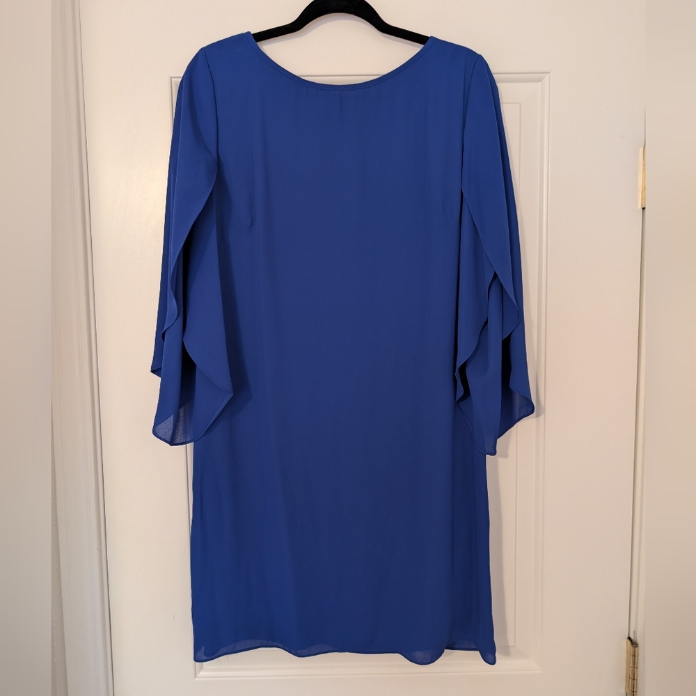 AB Studio Royal Blue Flowy Split Flare Sleeve Chiffon Dress